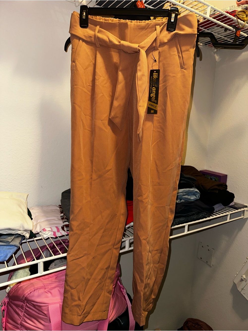 like an angel High-Rise Tie-Waist Chinos in Camel